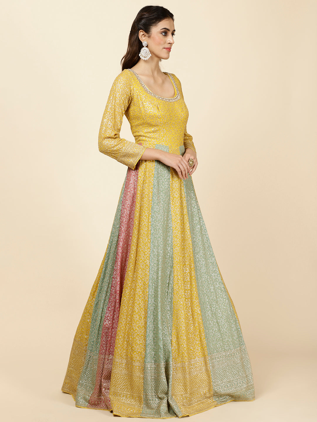 Sequin Embroidered Georgette Kurta With Churidar &amp; Dupatta