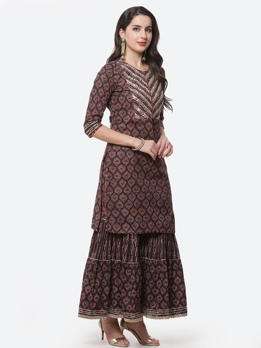 Printed Gota Patti Cotton Kurti With Sharara