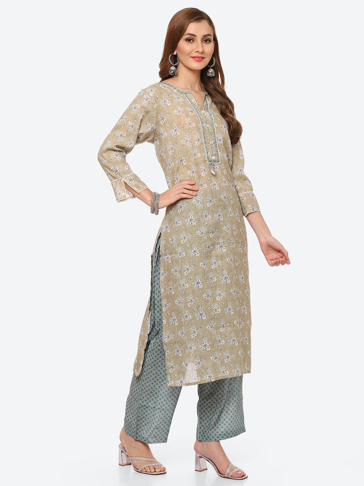 Floral Printed Cotton Kurta With Pant