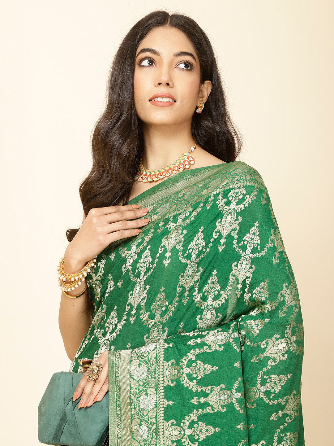 Zari Jaal Woven Crepe Saree