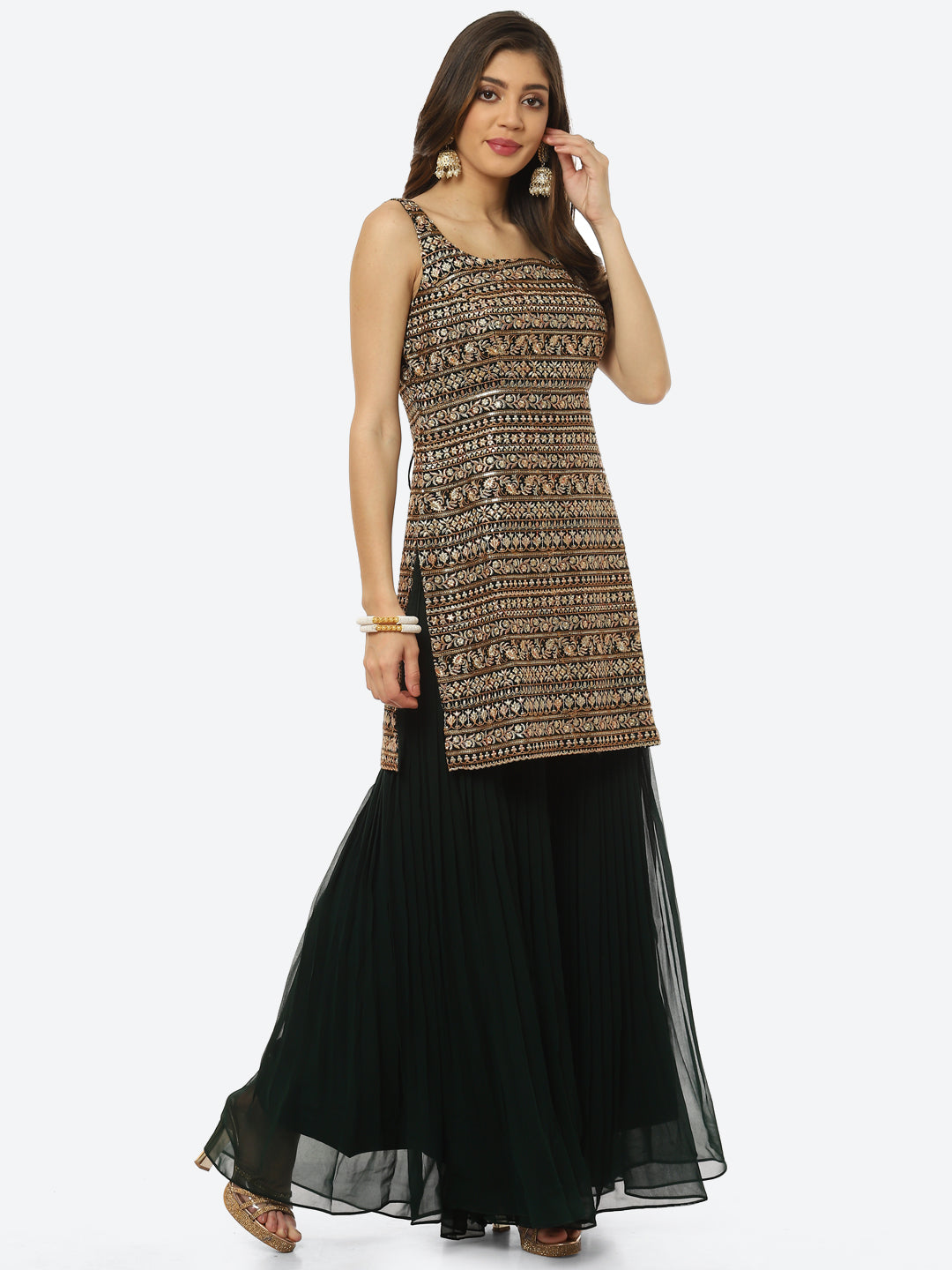 Zari Embroidered Georgette kurta With Palazzo &amp; Dupatta
