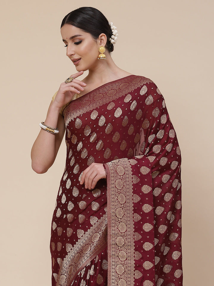 Zari Booti Crepe Plain Saree