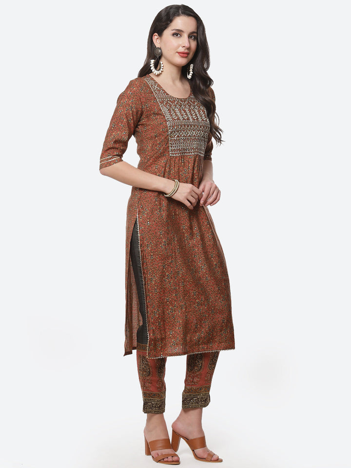 Cotton Muslin Printed Straight Kurti with Pant and Dupatta