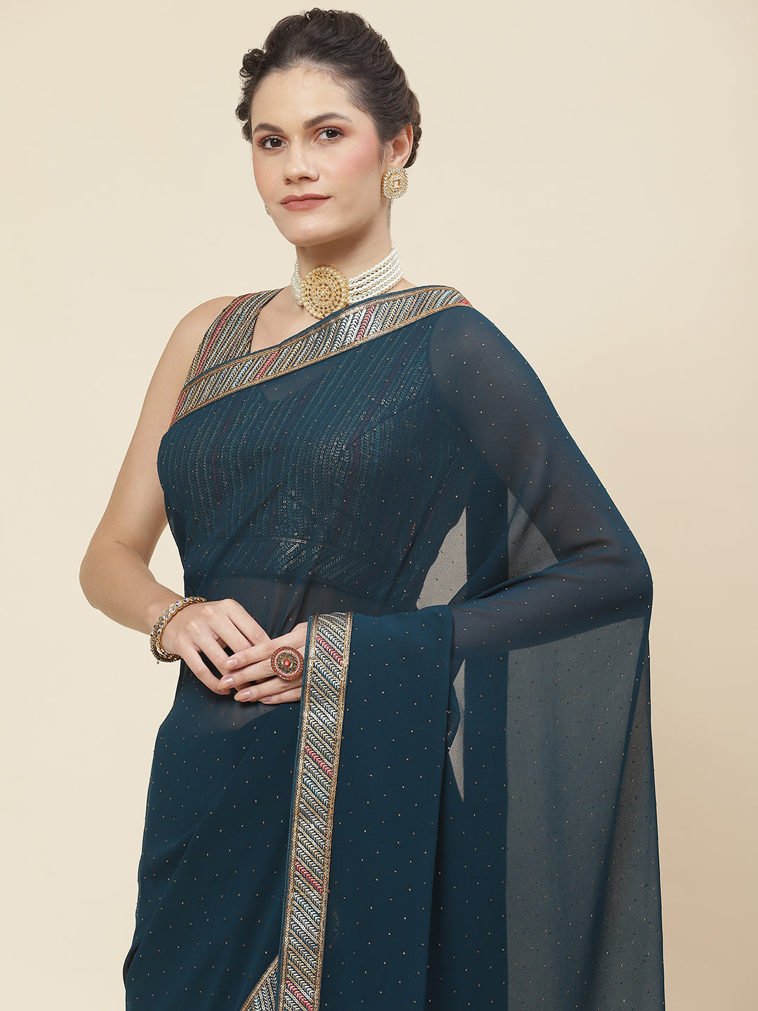 Stone Embroidered Georgette Saree