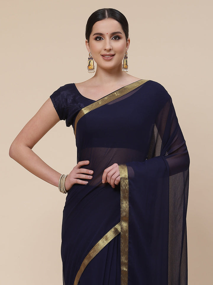 Piped Border Chiffon Plain Saree