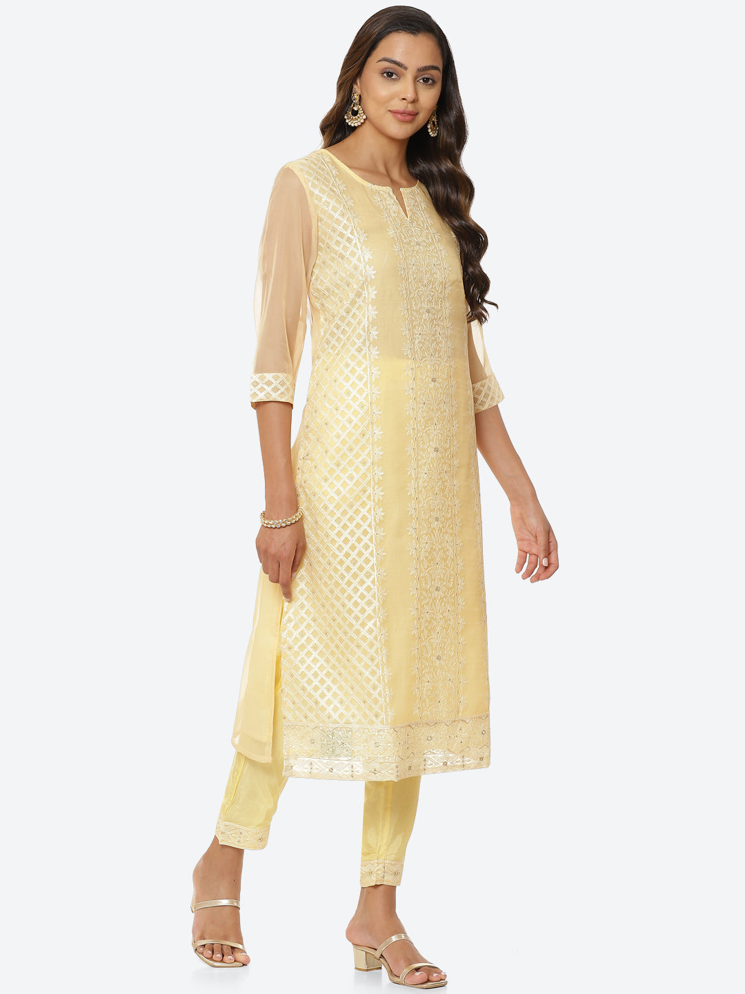 Resham Booti Organza Kurta With Pant &amp; Dupatta