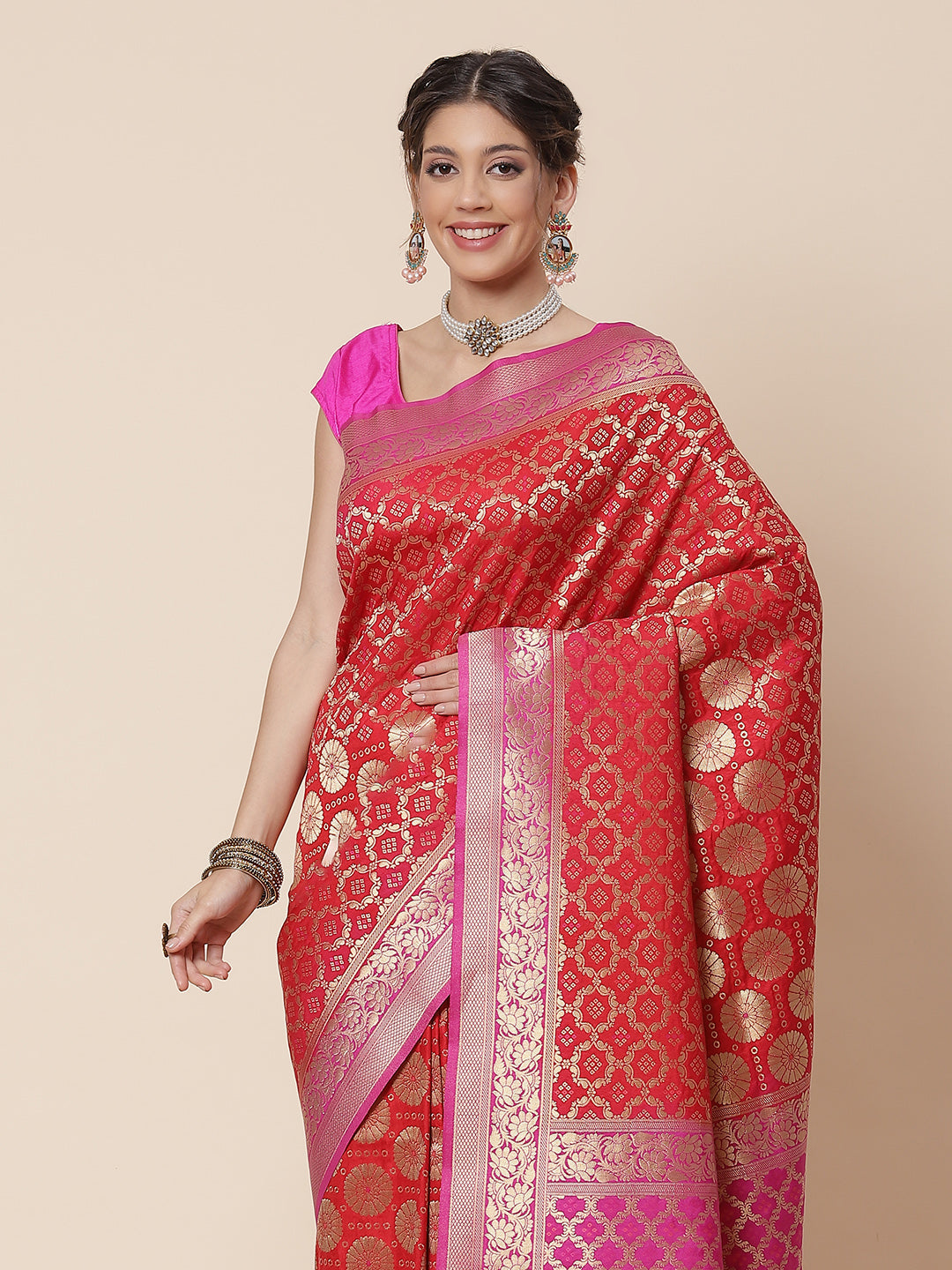 Bandhej Art Handloom Woven Saree