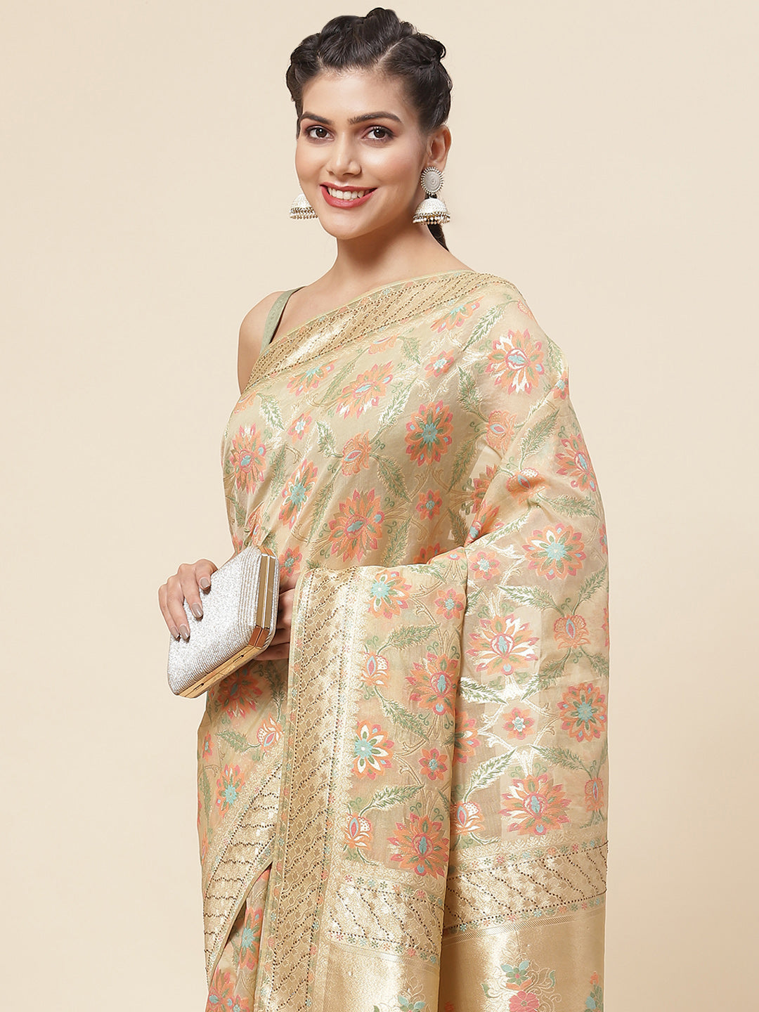 Floral Jaal Woven Organza Saree