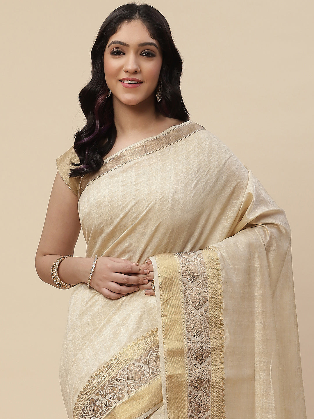 Plain Zari Border Handloom Woven Saree