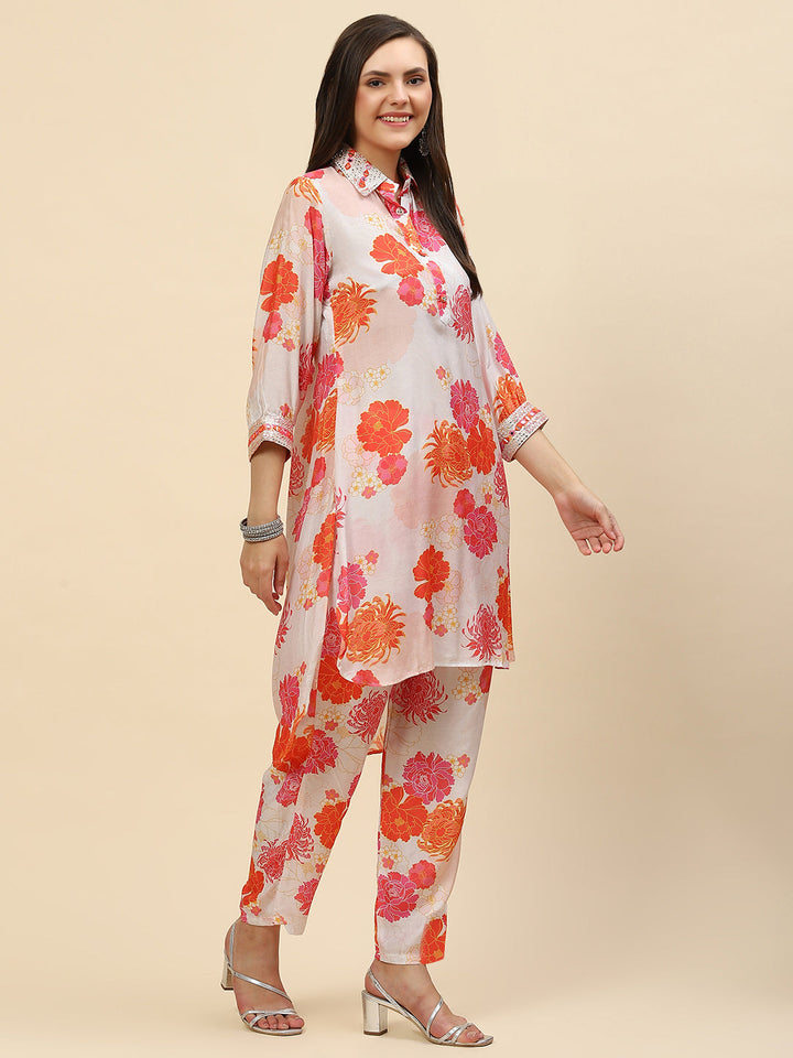 Floral Printed Muslin Kurta With Pants