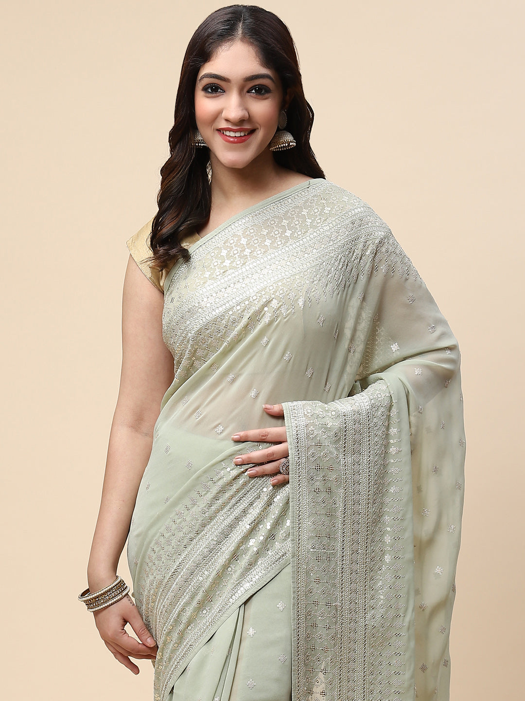 Sequin Embroidered Georgette Saree
