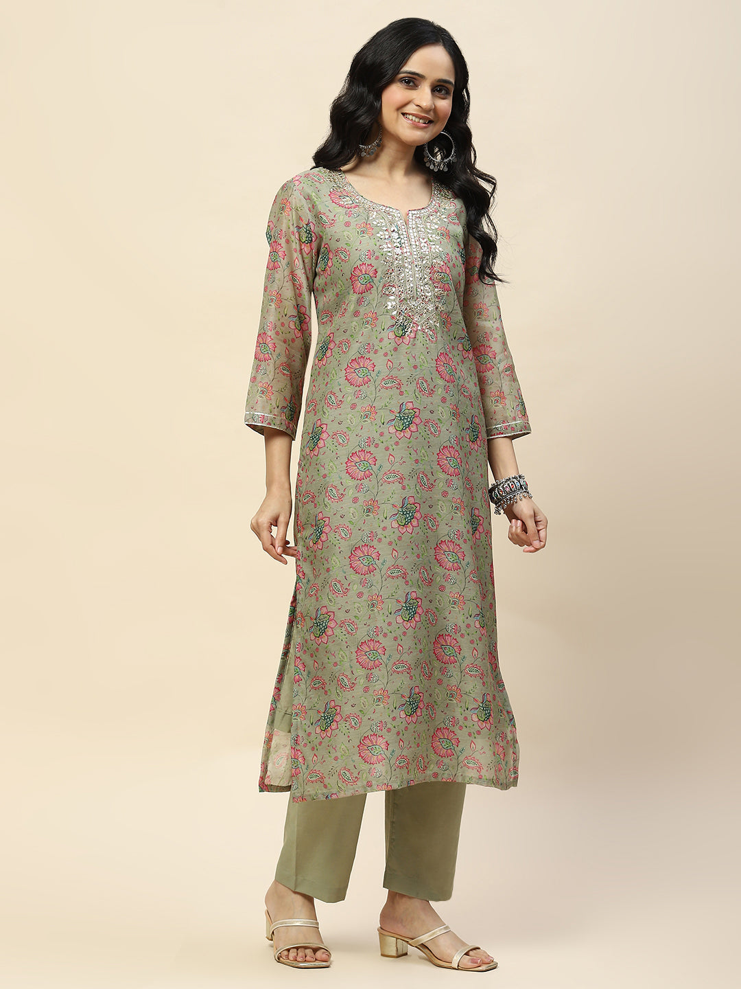 Gota Work Chanderi Kurta With Pants
