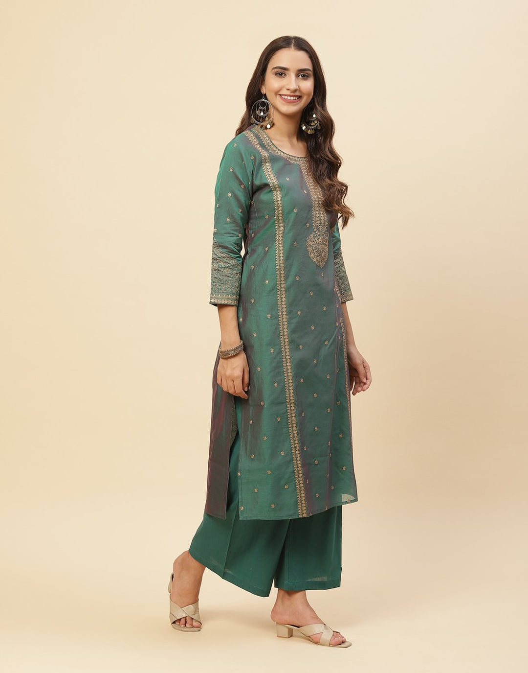 Embroidered Chanderi Kurti With Palazzo