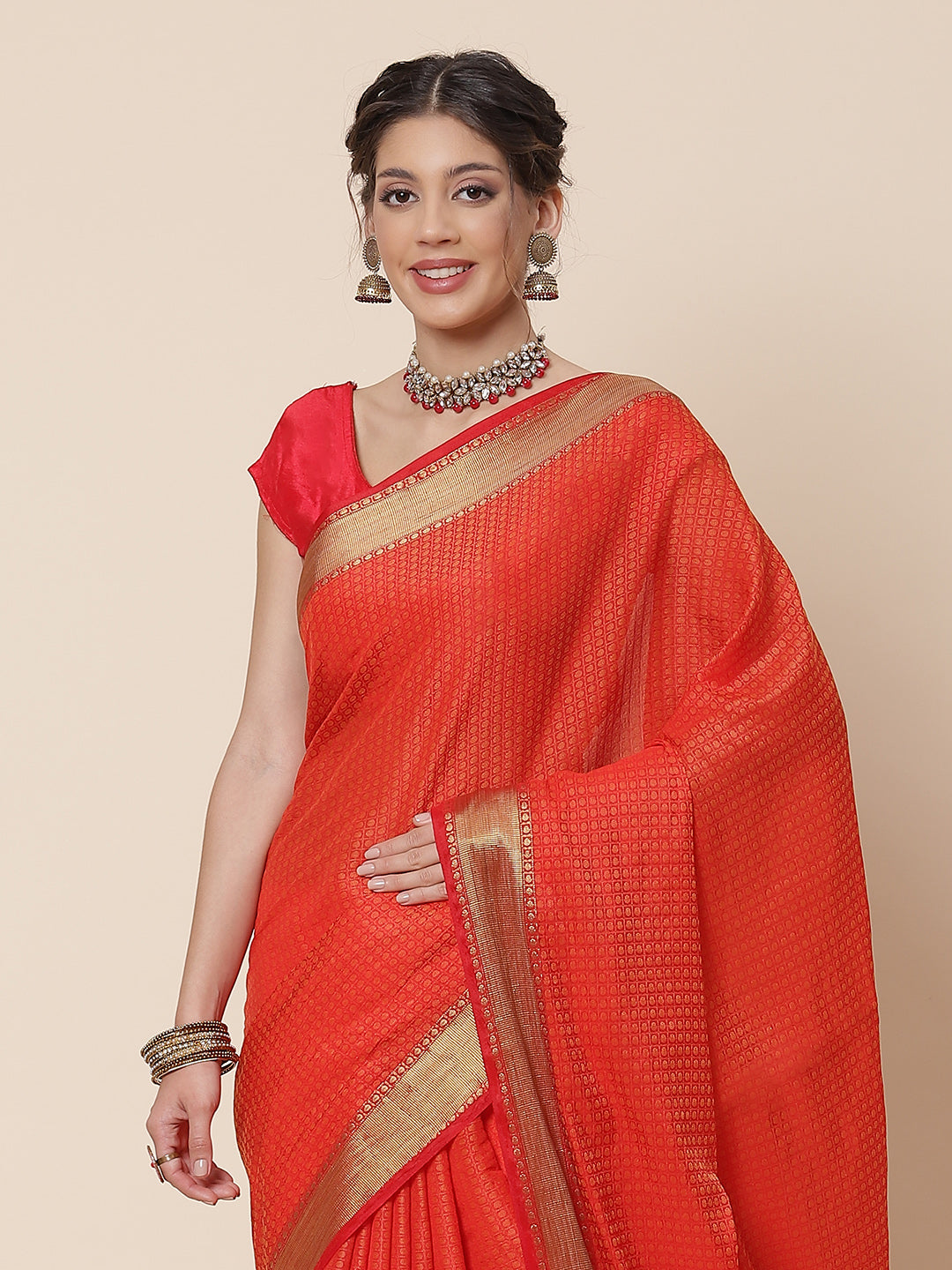 Jacquard Zari Border Art Handloom Woven Saree