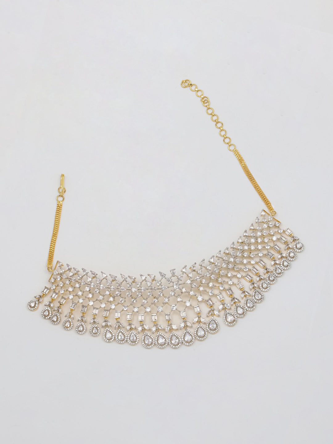 Gold White Stone Necklace With Earrings