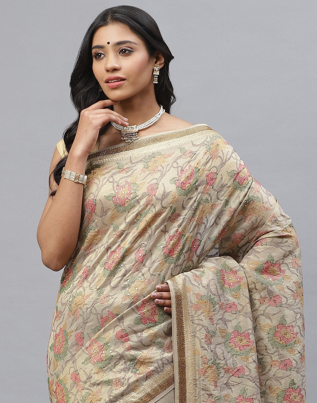 Cottton Tissue Embroidery Saree