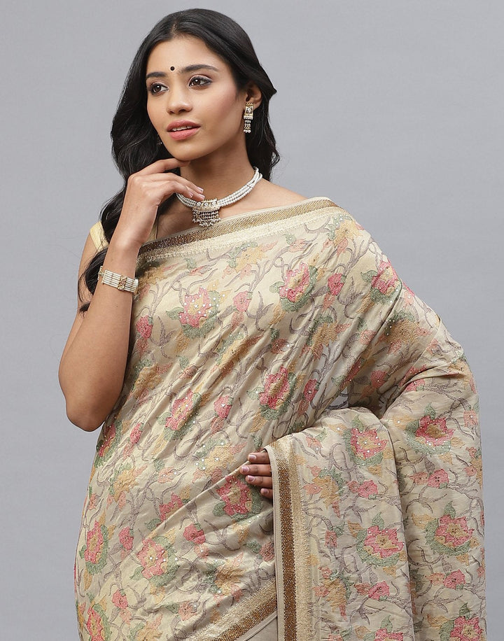 Cottton Tissue Embroidery Saree