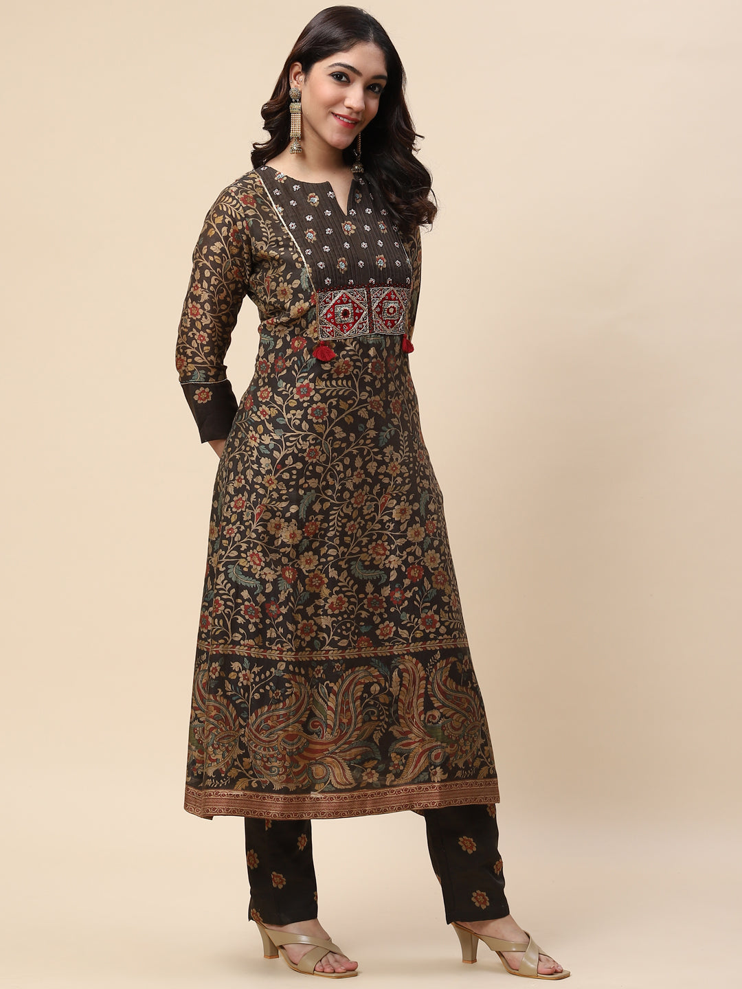 Printed Chanderi Kurta With Pants
