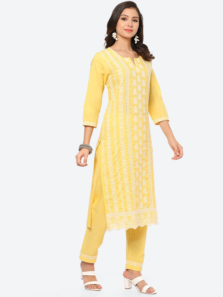 Thread Embroidered Cotton Kurta With Pant