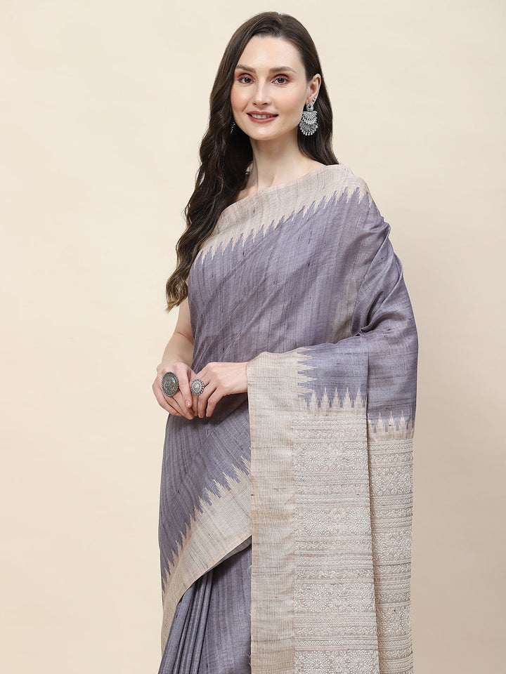Plain Woven Tusser Saree