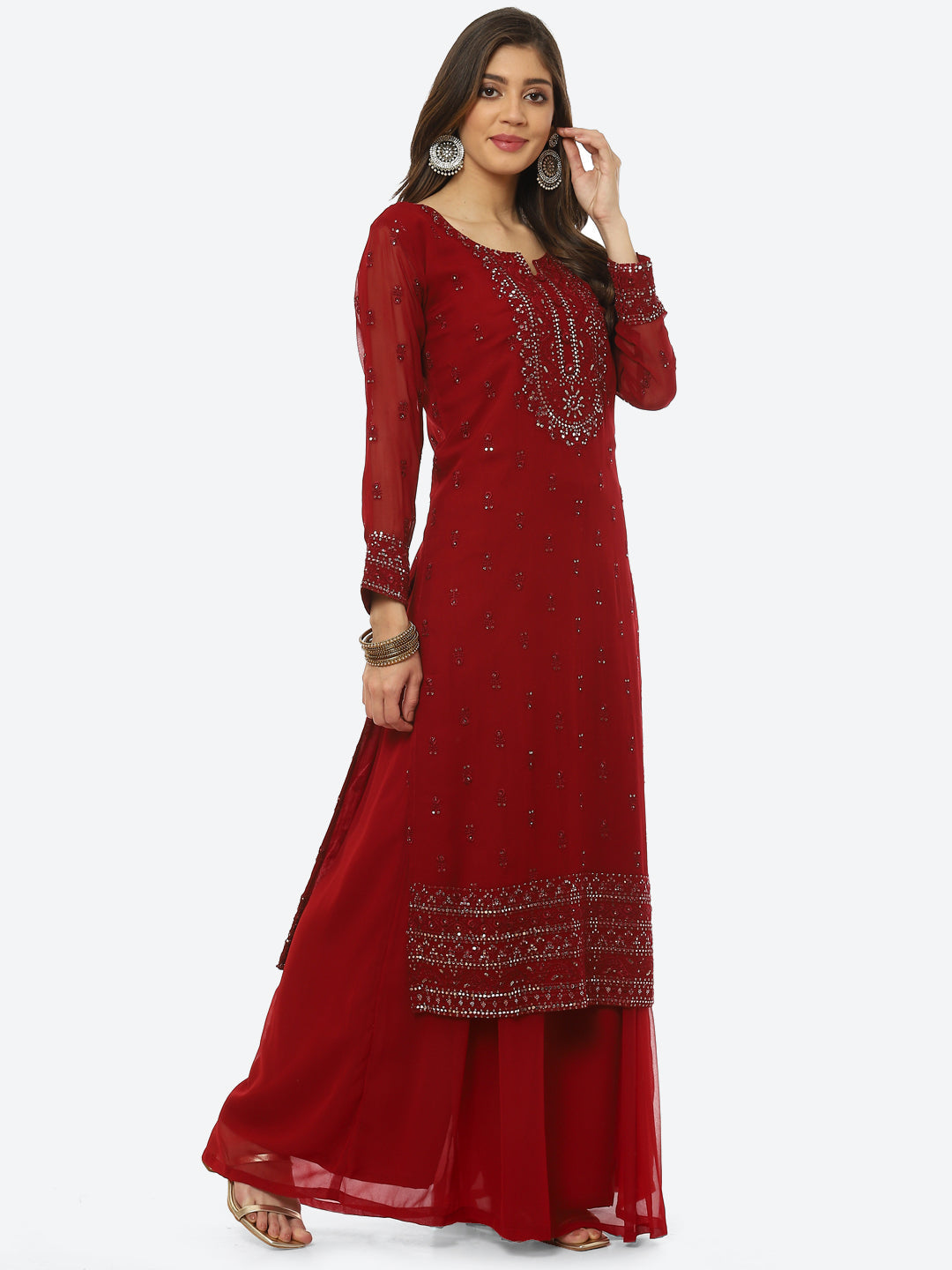 Resham Mirror Booti Georgette kurta With Palazzo &amp; Dupatta