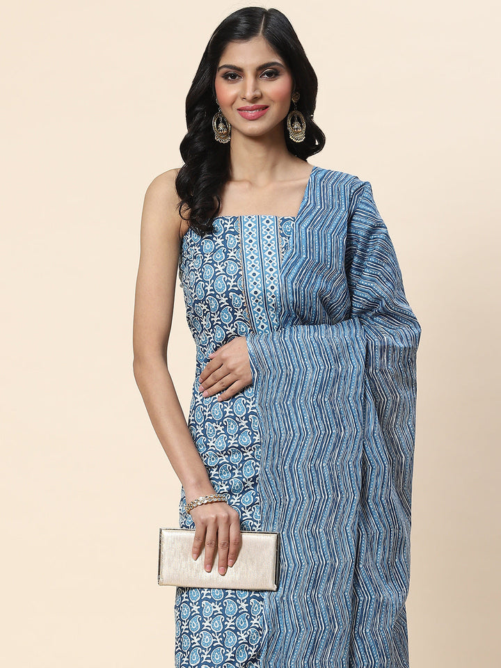 Printed Cotton Unstitched Suit Piece With Dupatta