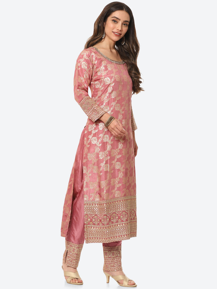 Floral Zari Jaal Handloom Kurta With Pants &amp; Dupatta