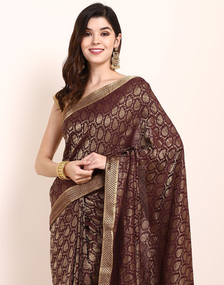 MBZ Meena Bazaar-Peacock Blue Crepe Saree