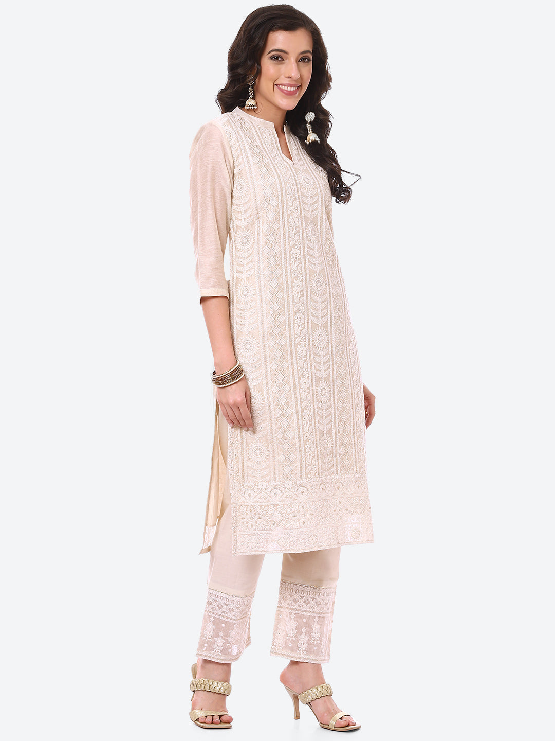 Zari Embroidered Cotton Kurta With Pant