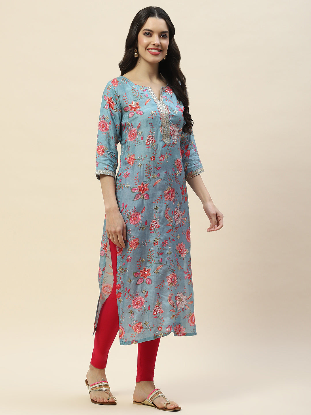 Gota Work Printed Muslin Kurta