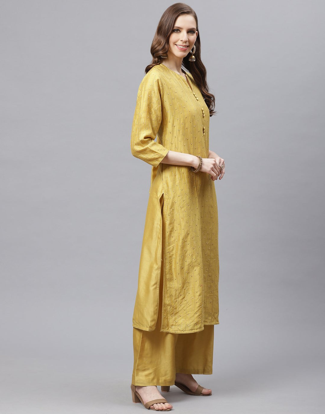 Straight Chanderi Cotton Kurta with Plazzo Pants
