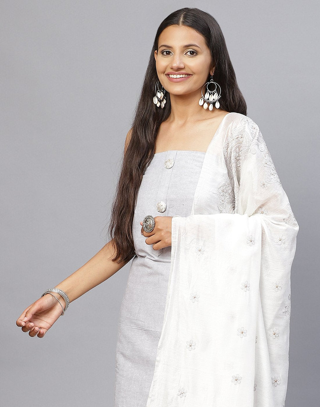 Printed Cotton Suit Piece With Embroidered Chanderi Dupatta