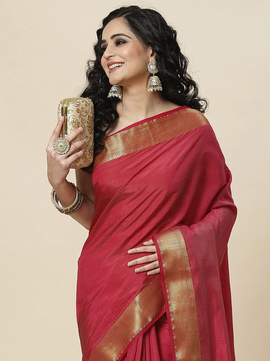 Plain Zari Border Handloom Woven Saree