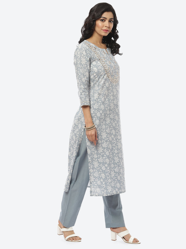 Printed Gota Neck Cotton With Pant