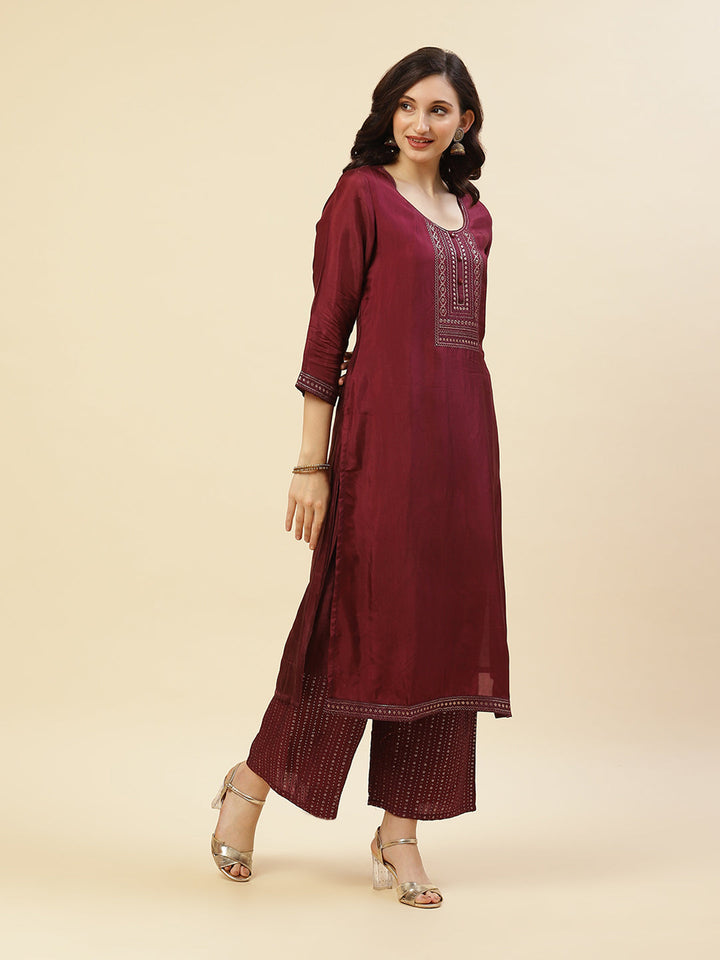 Sequence Embroidered Kurti With Palazzo