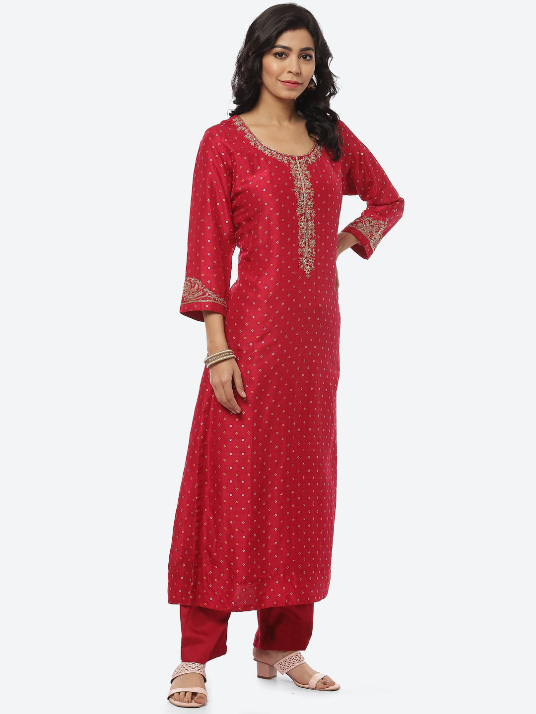 Printed Gota Patti Chanderi Kurti With Pant
