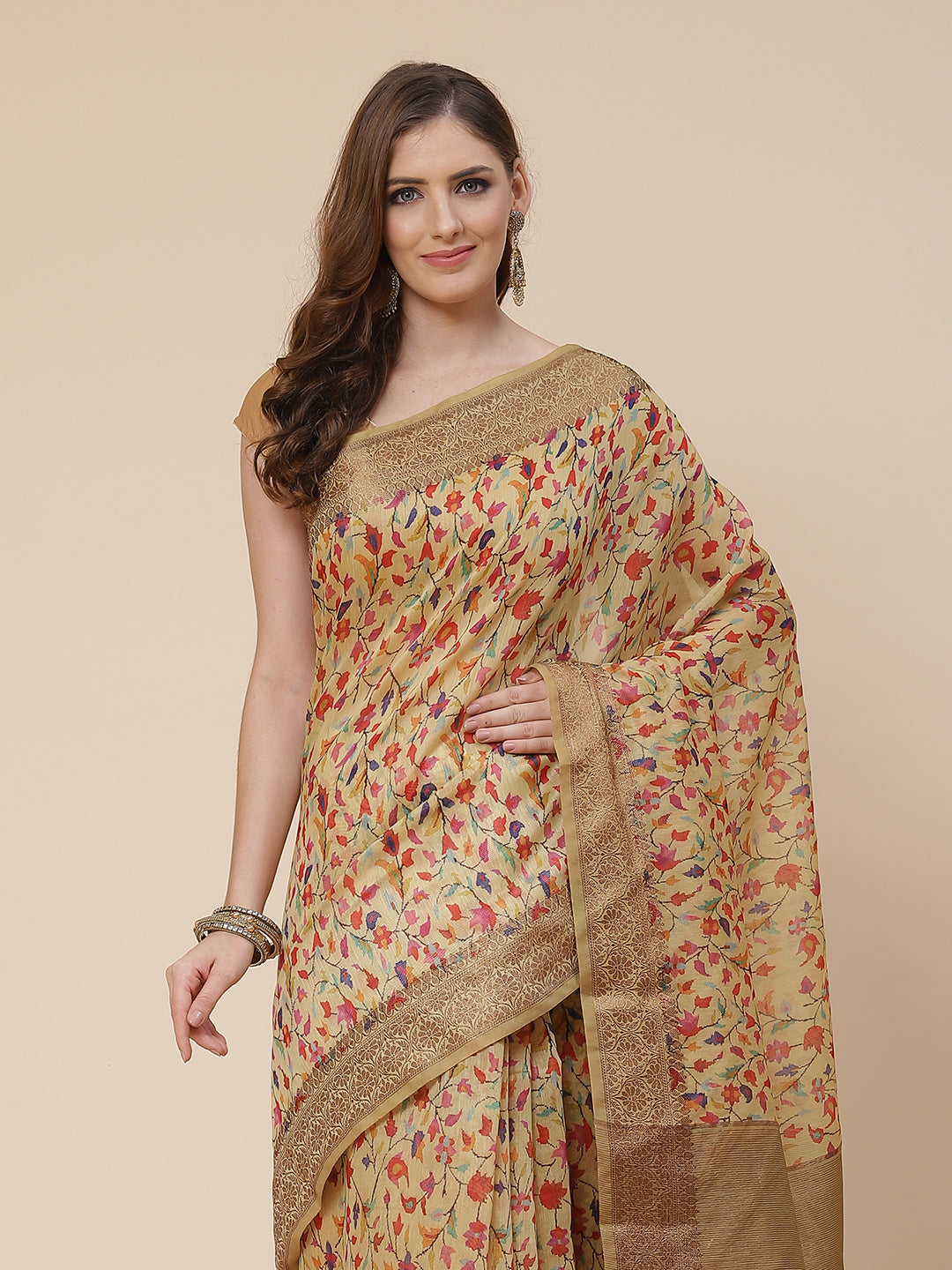 Printed Banarasi Border Pallu Cotton Saree