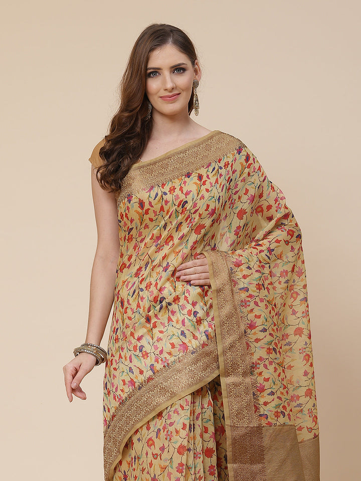 Printed Banarasi Border Pallu Cotton Saree