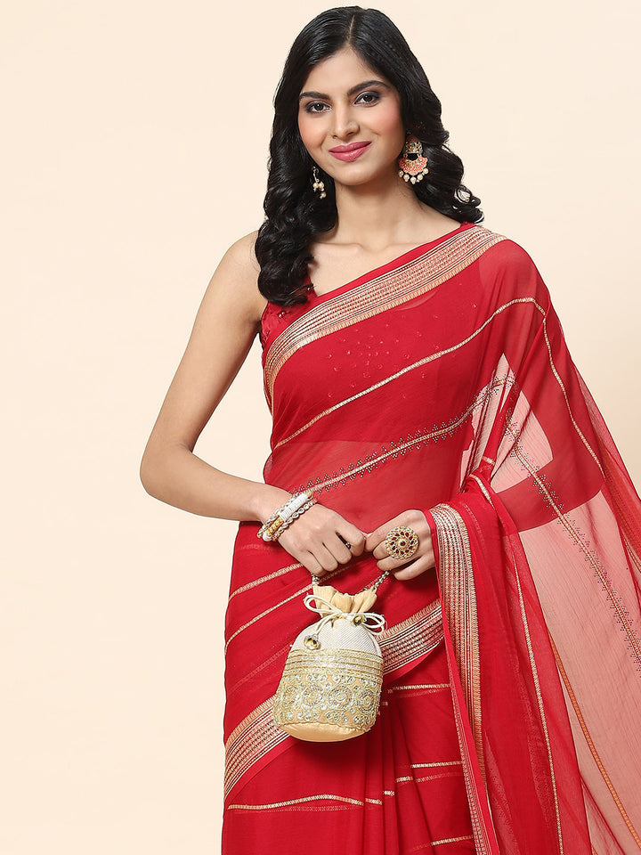 Stone Work Chiffon Plain Saree