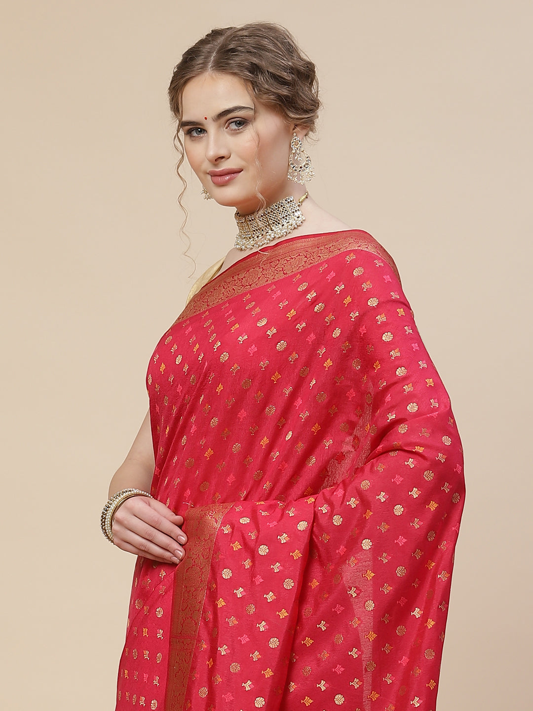 Brocade Zari Booti Art Handloom Woven Saree