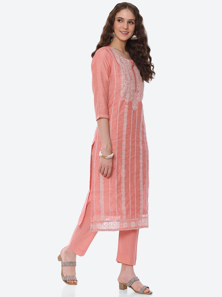 Resham Embroidered Chanderi Kurta With Pant