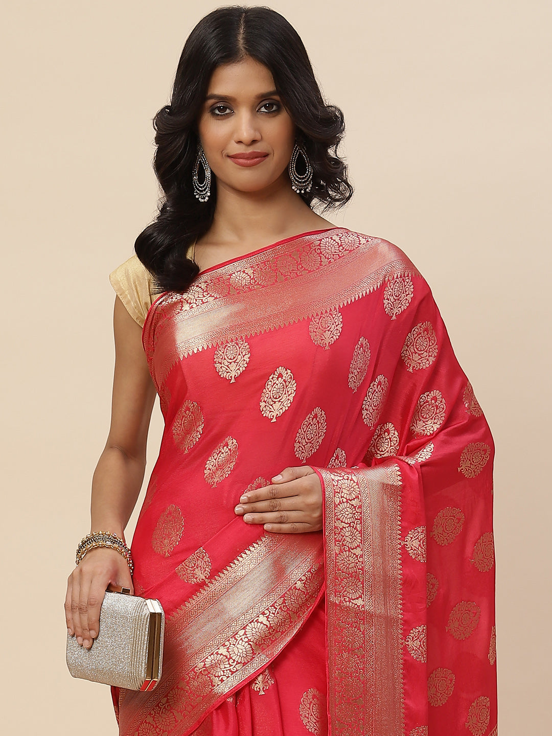 Zari Booti Chiffon Plain Saree