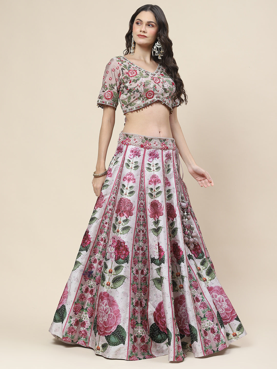 Floral Printed Handloom Choli With Lehenga &amp; Dupatta