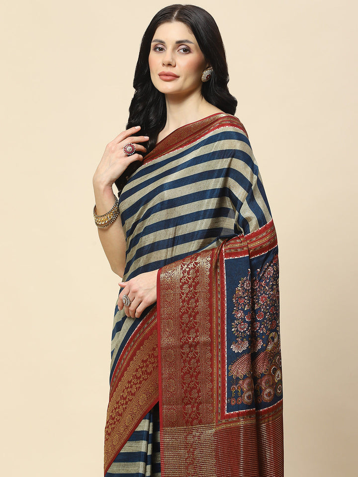 Zari Border Abstract Print Handloom Saree