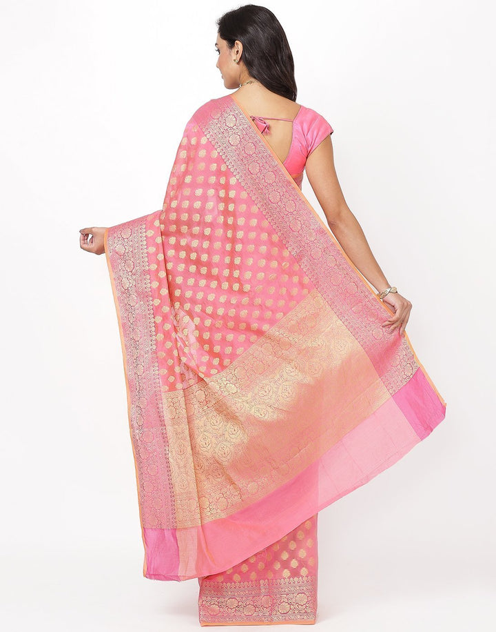 MBZ Meena Bazaar-Pink Cotton Woven Saree
