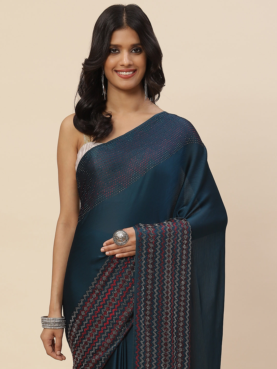 Stone Embroidered Crepe Saree