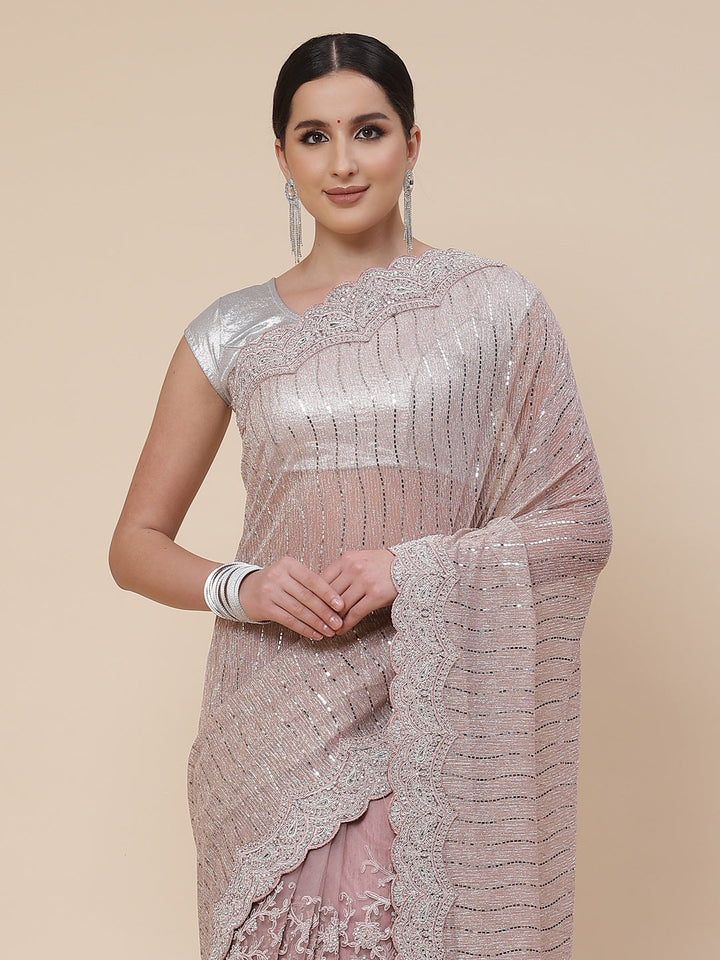 Stone work Handloom Net Embroidered Saree