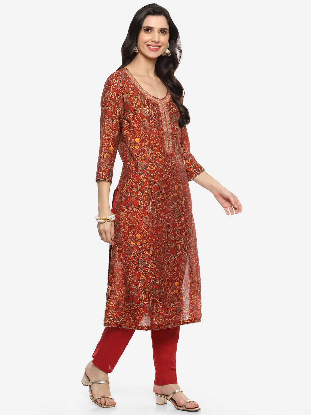 Sequin Yoke Printed Muslin Kurta With Pant