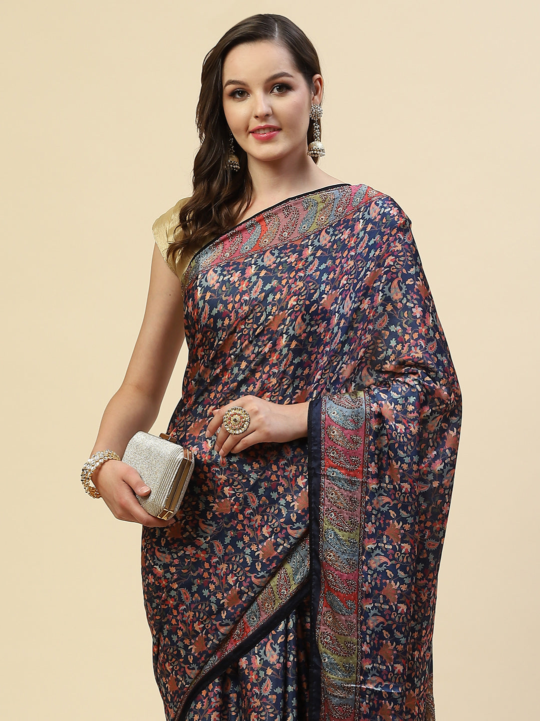 Floral Printed Satin Saree