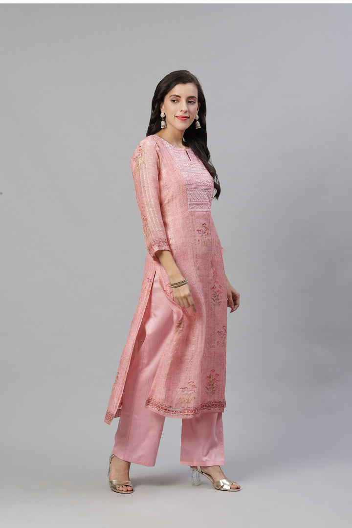 Printed Chanderi Kurti With Pant